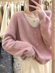 奶fufu假两件拼接针织衫女秋冬季舒适针织毛衣外搭宽松长袖上衣