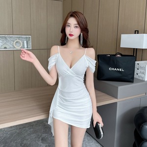 Tassel splicing low cut suspender with buttocks and bottom mesh dress