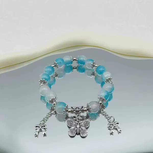 Jade Crusted Blue Butterfly Double Streaming Bracelet