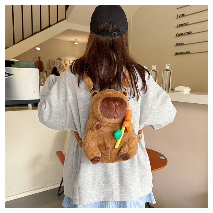 756g Weight Zipper Closure Type Single Shoulder Strap, Double Shoulder Straps Strap Type Shoulder Bag, Functional Backpack Bags Type Party, Street, Shopping Occasion Plush Material Women's Backpack Backpack Animal, Capybara Pattern All Seasons Season Unisex Gender Elegant, Streetwear Style Square Shape Animal Capybara Party Street Shopping Women's Backpack 12