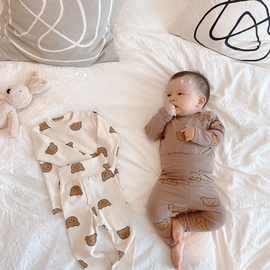 2024婴幼儿内衣套装秋冬德绒男宝宝睡衣家居服儿童保暖护肚两件套