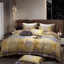 欧式奢华140S进口匹马棉金色虎纹印花高档纯棉别墅床上用品四件套