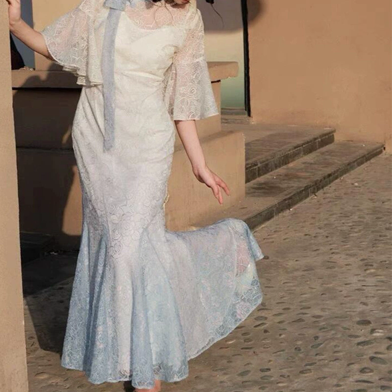 Новое вечернее платье в китайском стиле, летнее улучшенное платье-чонсам в китайском стиле, женское платье, достойное и элегантное, высококачественная юбка «рыбий хвост»