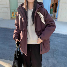 欧货连帽派克服加棉外套女2024秋冬新收腰休闲加厚冲锋衣撞色棉衣