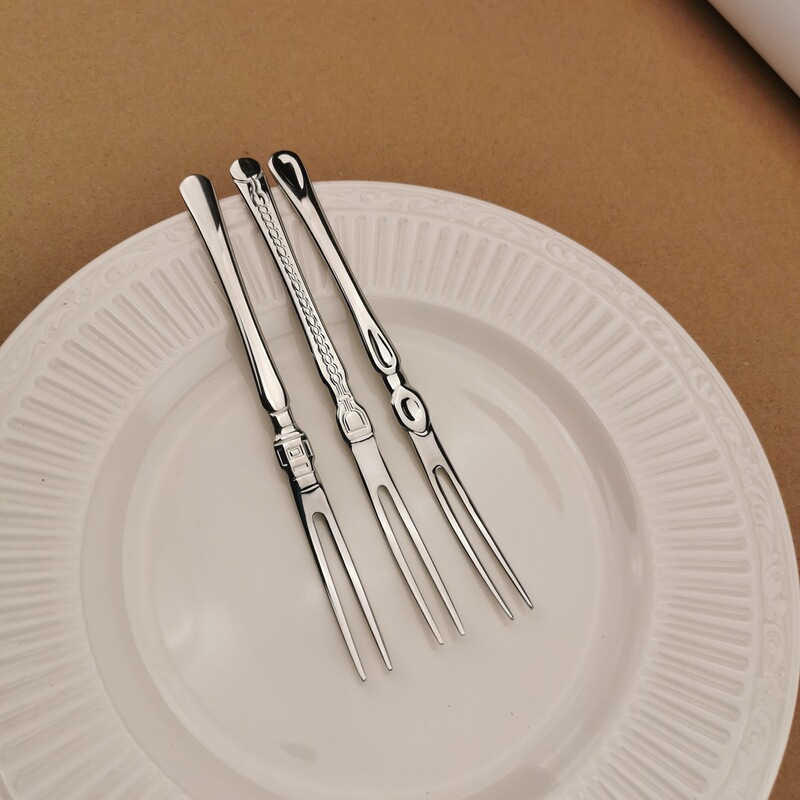 创意二齿水果叉家用18/10不锈钢吃水果的小叉子蛋糕叉果签月饼叉|undefined
