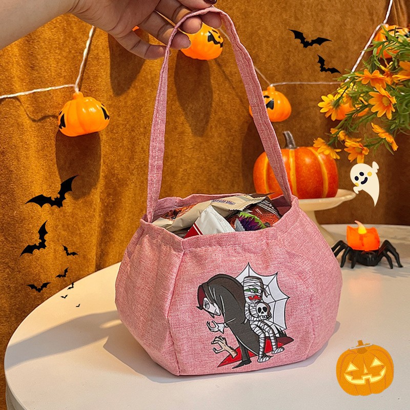 Bolsa de Dulces de Calabaza de Halloween de Tela Portátil para Niños