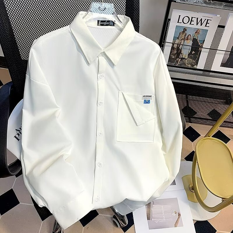 Early Spring New White Shirt for Men and Women, Ins Trendy Long-Sleeved Shirt, Hong Kong Style Large Size Loose Casual Jacket