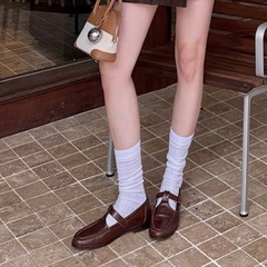 英伦风小皮鞋女圆头粗跟百搭学院T字带单鞋复古真皮低跟玛丽珍鞋