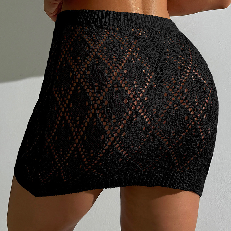 Transfronterizo sexy vacaciones bolsa hueca perspectiva de cadera protección solar falda de punto textura falda de media longitud falda blusa de playa falda