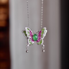 2025新款天然A货翡翠蝴蝶吊坠S925纯银通勤百搭翡翠项链珠宝配饰