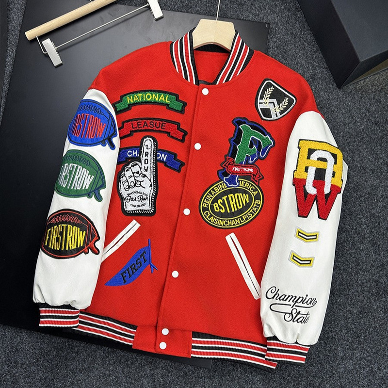Cross-Border Patchwork Color-Blocking Jacket Baseball Jacket for Men and Women, Spring and Autumn American Retro Trendy Brand Loose Coat with 3D Digital Printing