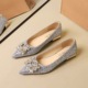 83928-K219 New Chinese style rhinestone metal buckle crystal sequin wedding dress bridal shoes flat bottomed pointed single shoes for women