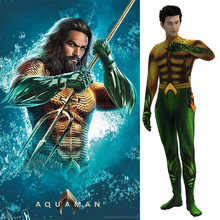 海王2连体紧身衣Aquaman万圣节cos服装 金色海王肌肉男角色扮演服