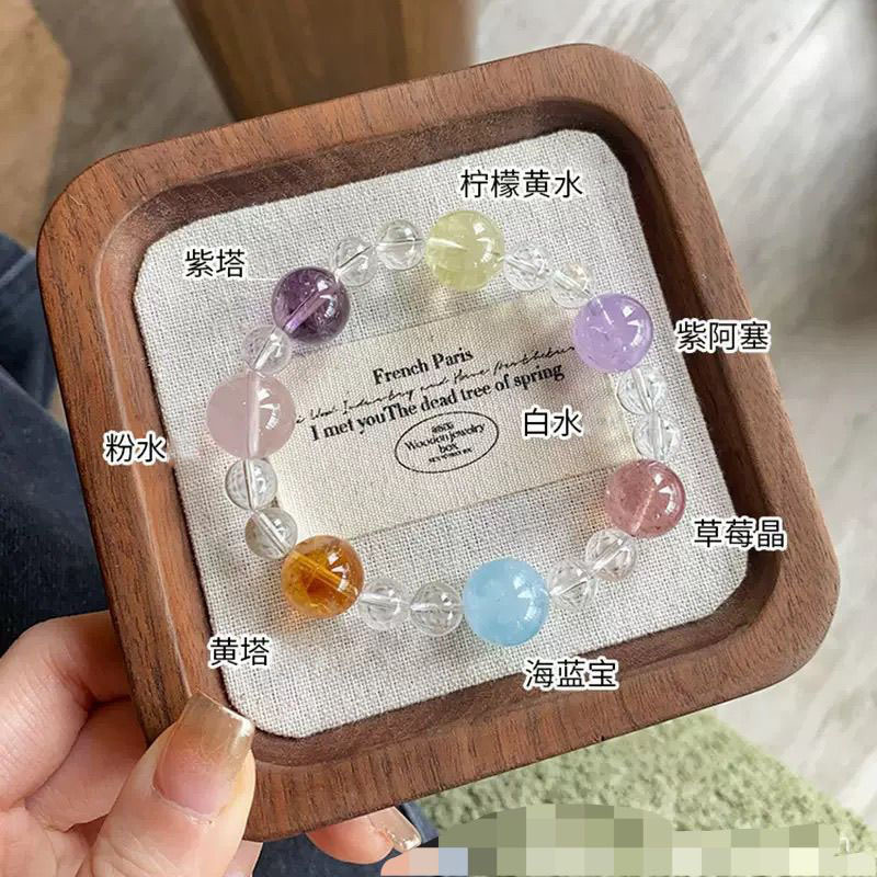 女性用のカラフルなキャンディ模造天然マルチクリスタルブレスレット、アクアマリン、パープルアゼットピンククリスタル、女性用イチゴクリスタルブレスレット|undefined