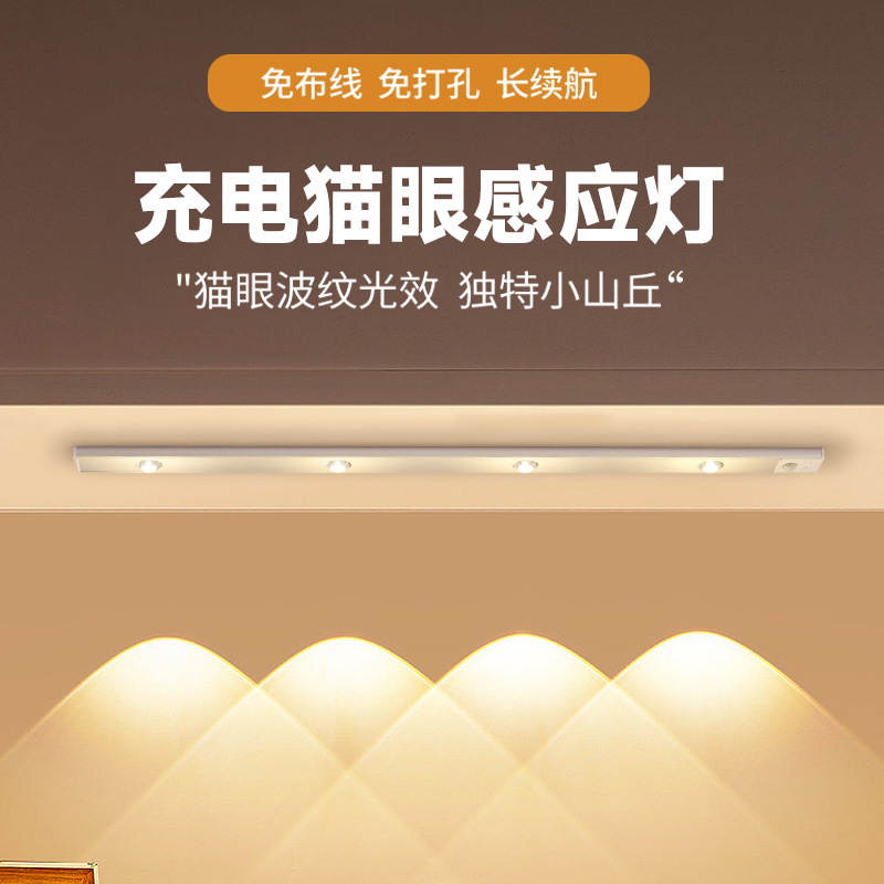 Intelligent Led Wireless Human Body Sensor Charging Ultra-Thin Cat Eye Hill Corrugated Atmosphere Light Wine Cabinet Wardrobe Cabinet Light