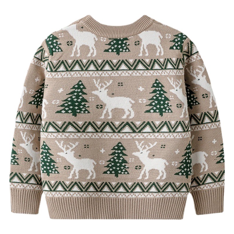 Suéter Navideño de Reno para Niños, Otoño-Invierno, Cuello Redondo, Ropa de Base para Niños y Niñas, Conjunto Familiar, Prenda de Punto para Comercio Exterior