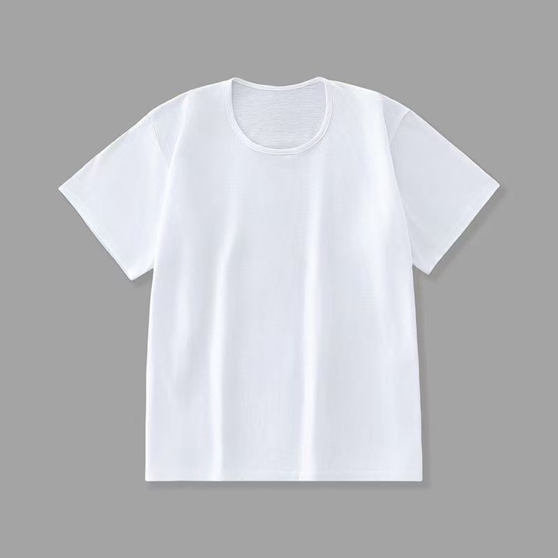 纯色短袖圆领纯棉t恤舒适简单轻便白色夏季男士老年宽松薄款纯色