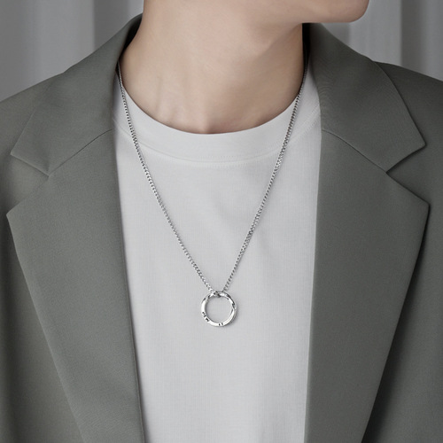 Möbius Ring Necklace for Men and Women, Trendy Brand, Unisex New Silver Whip Chain Titanium Steel Pendant Necklace