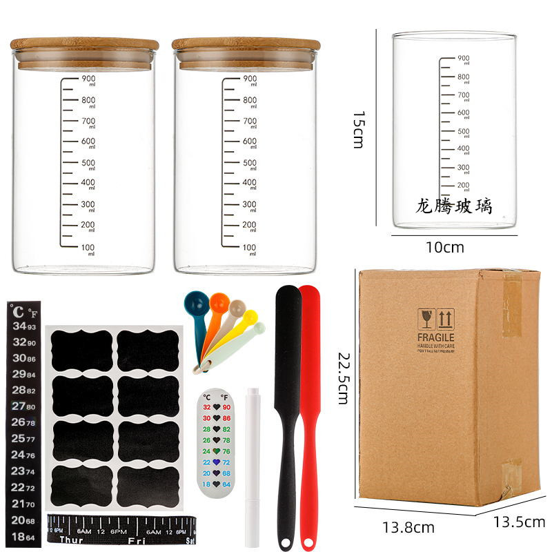 跨境 34OZ带刻度耐高温玻璃罐酵种培养皿鲁邦种天然酵母发酵罐