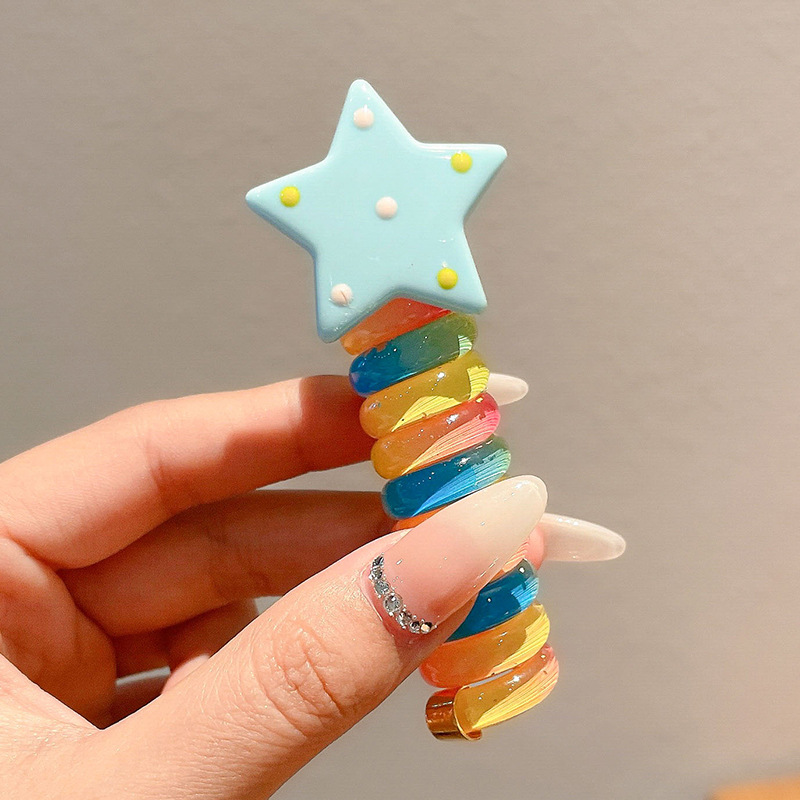 Primavera línea telefónica anillo de cabello cuerda cabeza nuevo artefacto de cabello trenzado colorido lindas estrellas burbujas trenzas adornamientos para el cabello de niños