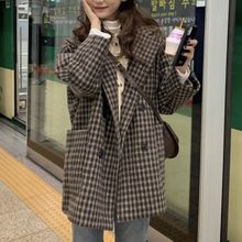 秋冬2023新款韩版英伦风百搭宽松气质格子毛呢外套夹棉呢子大衣女