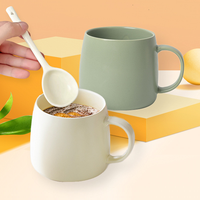 Couple's Ceramic Mug Spoon Creative Coffee Cup Microwave Hot Milk Cup Beautiful Office Water Cup Tea Cup