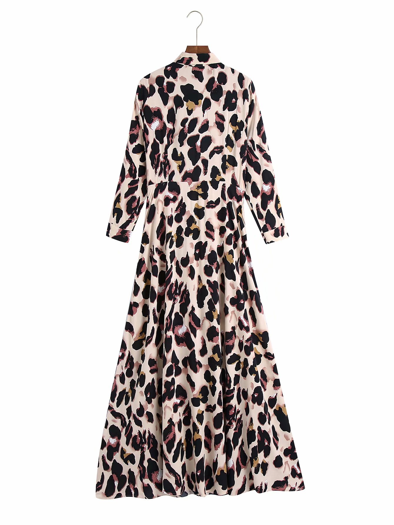 leopard point slim-fit tie-waist shirt dress  NSAM23078