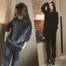 秋冬新款金丝绒时尚简约圆领卫衣女保暖休闲气质运动两件套装