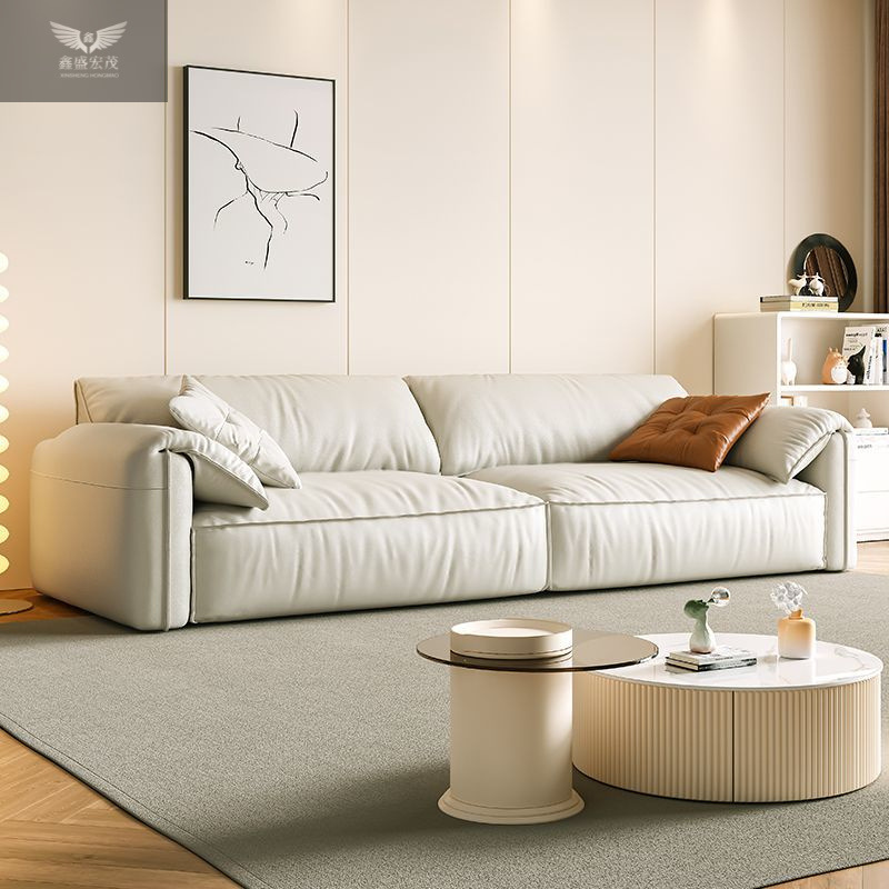 Sofá de cuero con orejas de elefante, sofá baxter minimalista italiano, fila recta, sala de estar para tres personas, combinación de sofás de apartamento pequeño