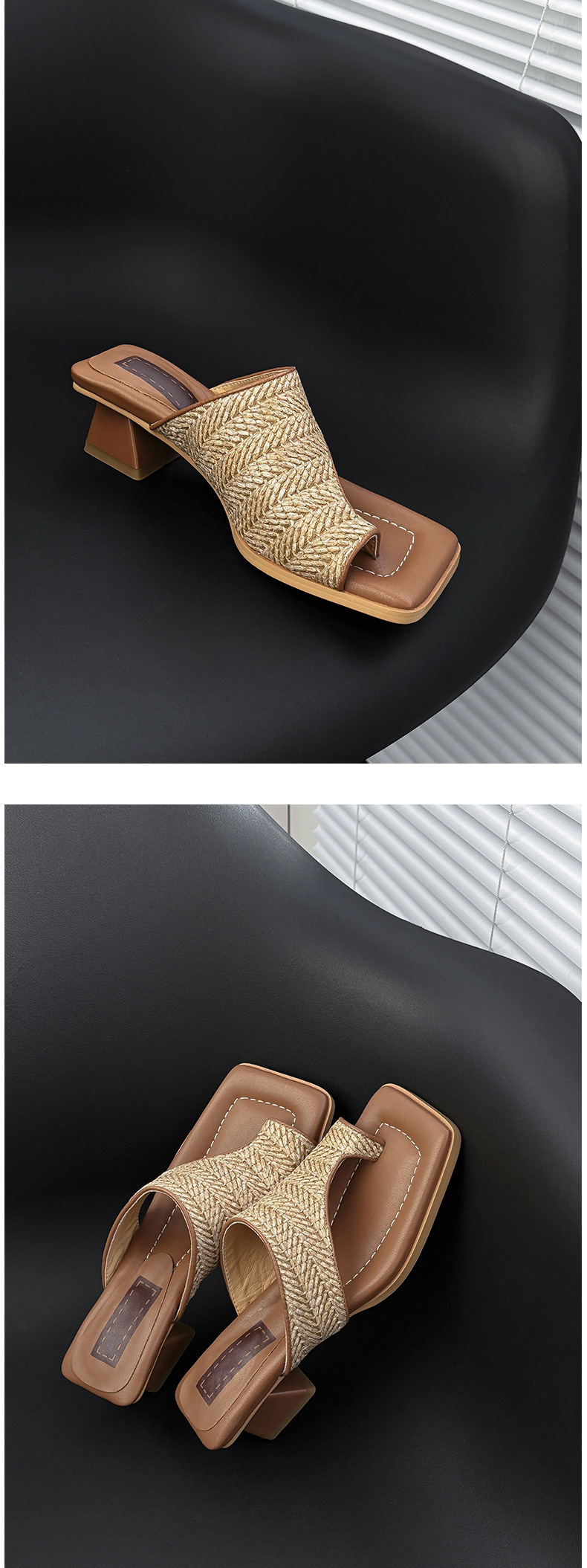 Dép sandal cao gót nữ hở mũi kiểu Pháp đan chéo, gót cao 9 cm, đế mềm — Màu cà phê (Nâu) chi tiết 6