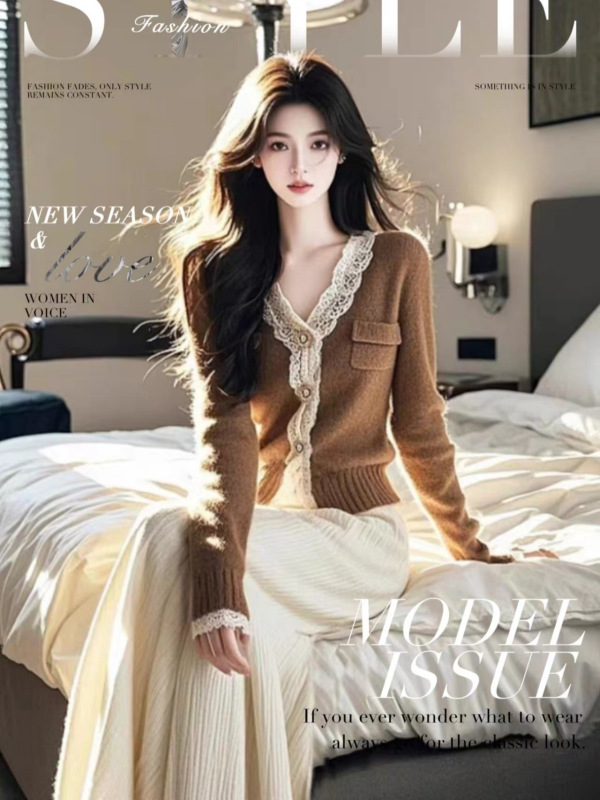 秋季穿搭高级感漂亮女装盐系轻熟风小众设计咖色针织上衣裤子套装|undefined