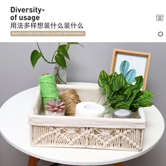 跨境桌面收納盒 三件套棉麻繩編織收納筐 化妝品整理雜物置物筐