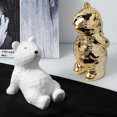 Nordic Creative Light Luxury Plated Ceramic Bear Figurine Animal Living Room Children's Room Desk Home Soft Decorative Accessories