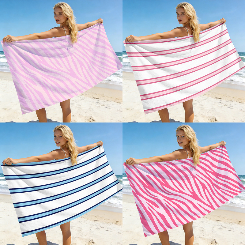 Striped Beach Towel Microfiber Quick-Drying Water-Absorbent Beach Towel Custom-Made Seaside Fashion Shawl Beach Bath Towel