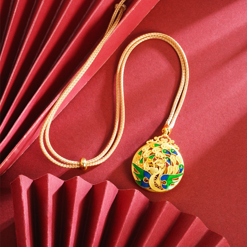 Vietnam oro retro ardiente azul goteo de aceite collar pavón peacock no se desvanecerá en forma de Fu hueco colgante de color redondo fuente