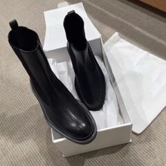 羊皮版~英伦风真皮厚底切尔西靴女粗跟弹力小短靴踝靴瘦瘦马丁靴