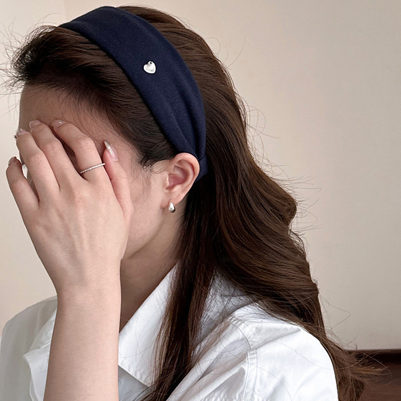 Navy blue wide-brimmed love fabric headband