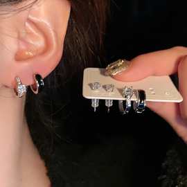 黑色锆石滴釉六件套耳钉女2025年新款冷淡风耳环高级感精致耳饰潮