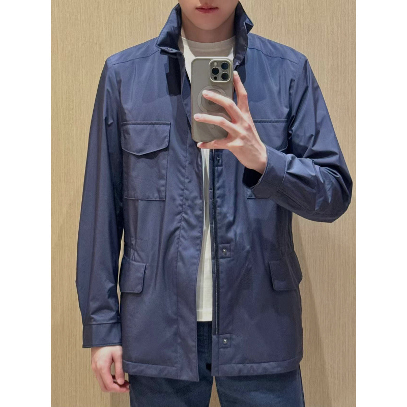 Shenzhen Nanyou 2026 New Model LP Four-Pocket Stand Collar Old Money Style Outdoor Windbreaker Jacket for Men, Loose Traveler Jacket