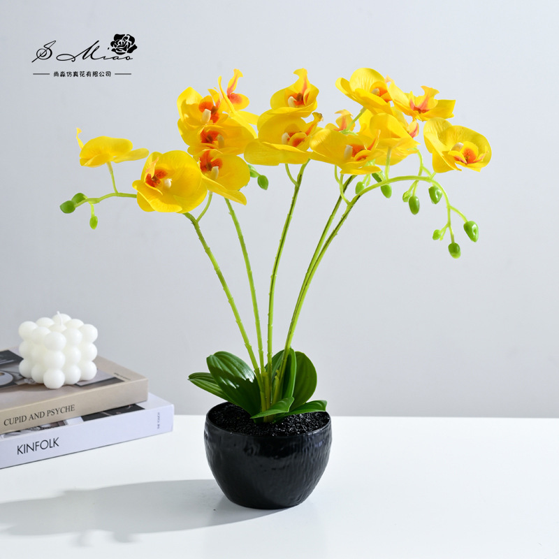 Flor falsa 5 tenedor 15 sensación de orquídea mariposa bonsai fábrica de flores de decoración directa para el hogar adornos de imitación maceta image 10