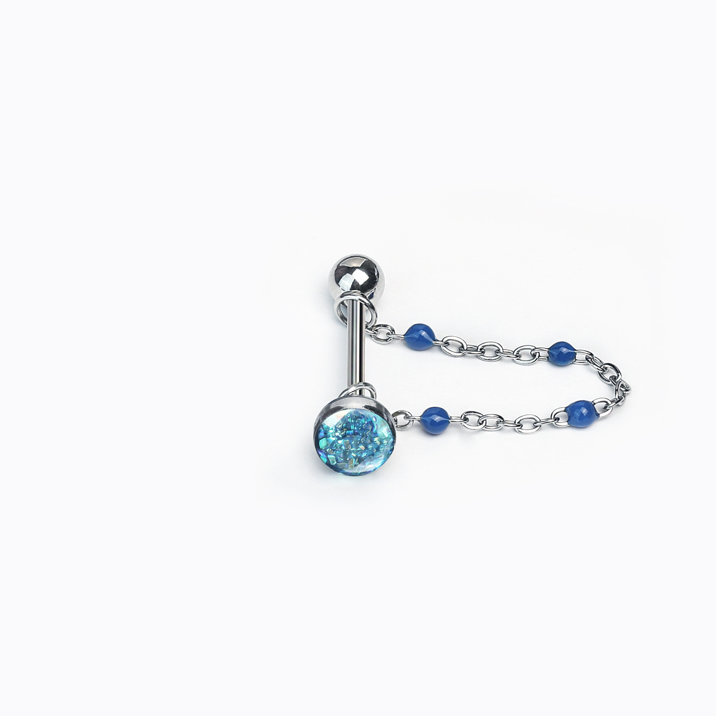 Green Diamond-Studded Chain Tongue Ring, Removable Sparkling Barbell, Hot Girl Style Sweet and Cool Piercing Jewelry, Wholesale detail image 10