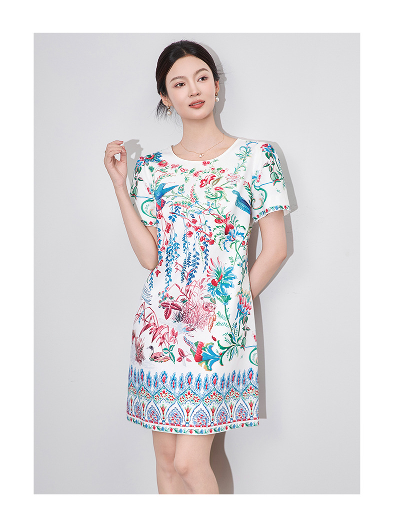 Váy maxi nữ họa tiết hoa chim phong cách cổ điển Trung Hoa, dáng chữ A thắt eo — Màu mơ chi tiết 6