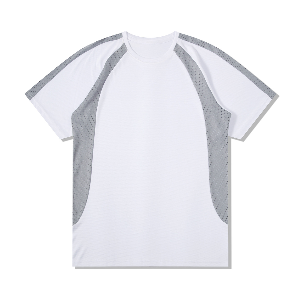 Hombre deportivo ocio mangas cortas T gran agujero de ventilación color combinado ropa de trabajo de secado rápido impresión logotipo camiseta ropa deportiva fitness