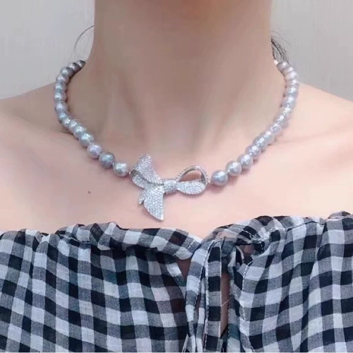 Новый стиль хода DIY посеребренный 925, натуральный жемчуг, бант, одинарная цепочка, двойная цепь пуговичная кофейная цепочка