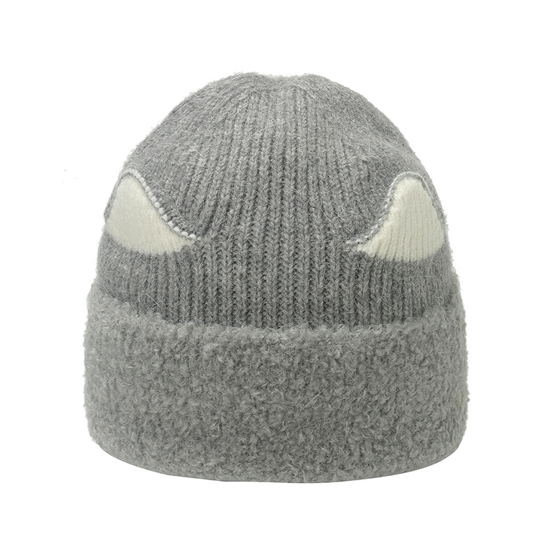 Knitted Beanie Hat For Women With Cat Ears Design Winter Style_voghion.com