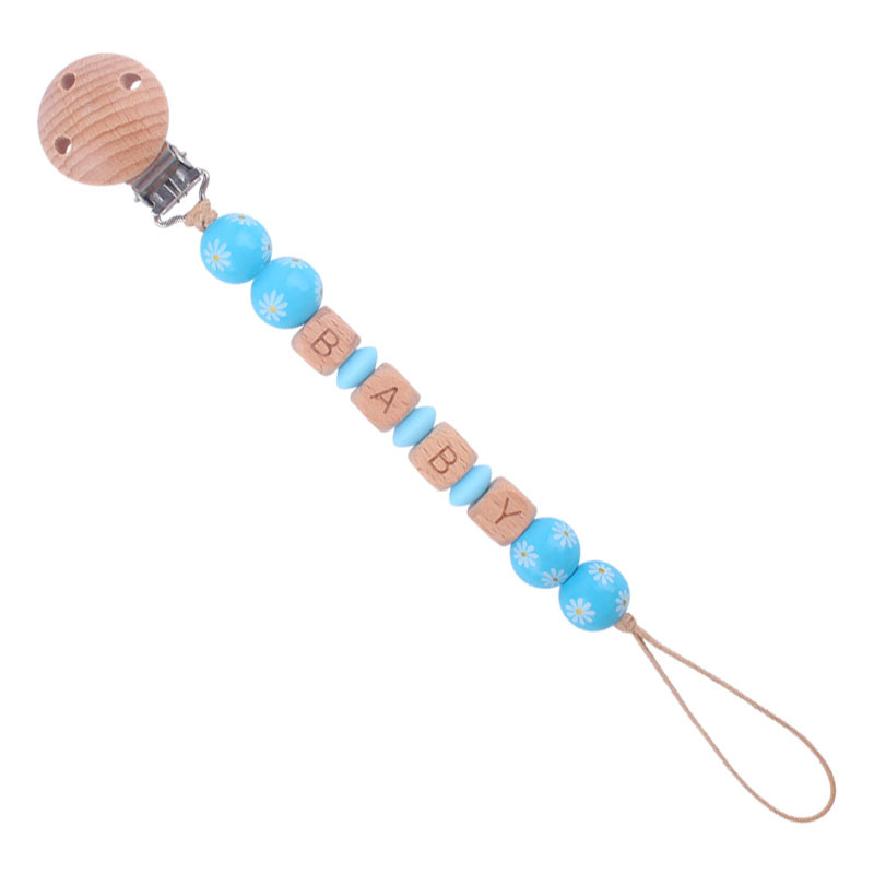 Nuevo bebé suministros dibujos animados madera Margarita cuentas pacificar bebé DIY nombre chupete cadena anti-gota cadena
