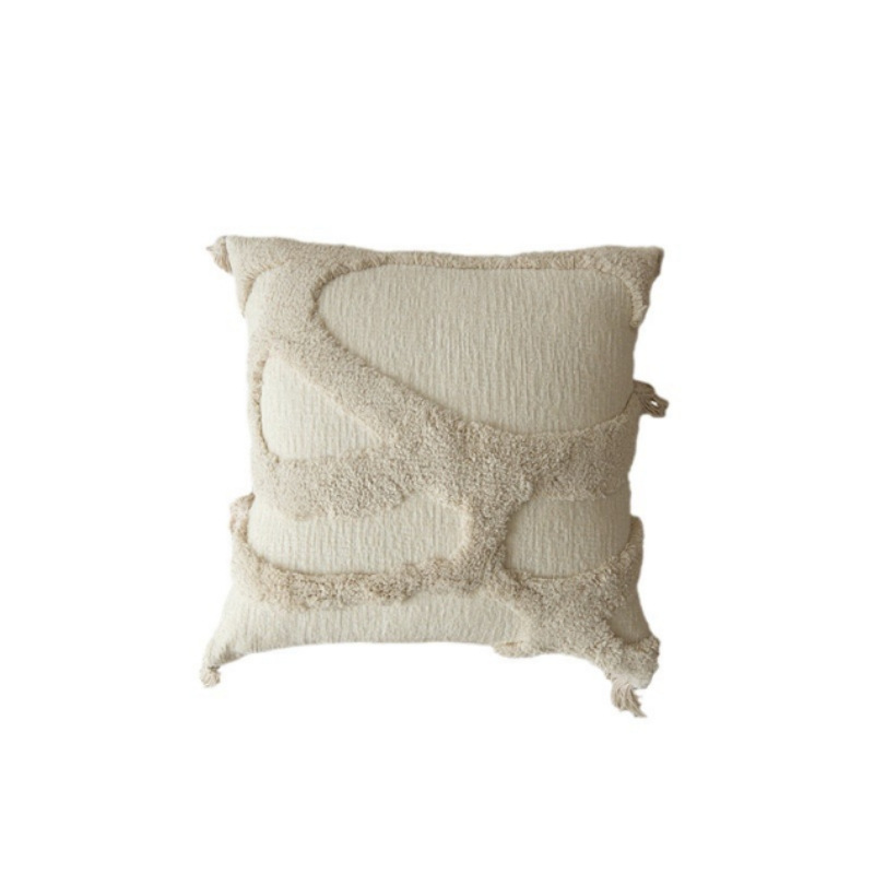 Cream lienzo bordado funda de almohada estilo nórdico ligero lujo cojín de sofá geométrico decoración de hoteles residencial funda de almohada