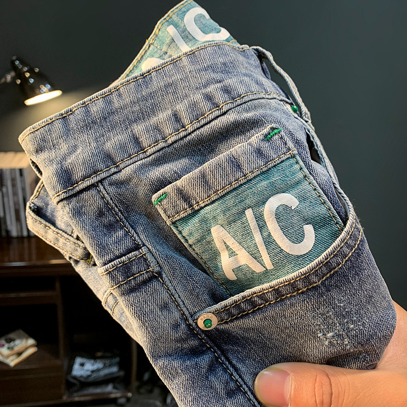 Sommer dünne Denim Sho, Männer der amerikanischen Mode-Label, abgeschabt und zerfetzt Hosen, atmungsaktives Design, lässig 5-Zoll_voghion.com