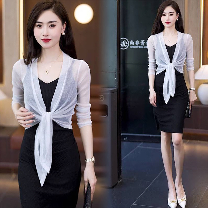 Summer gold and silver silk outer mesh shawl women's cardigan plus size lace with waistcoat sun protection cloak air conditioning shirt