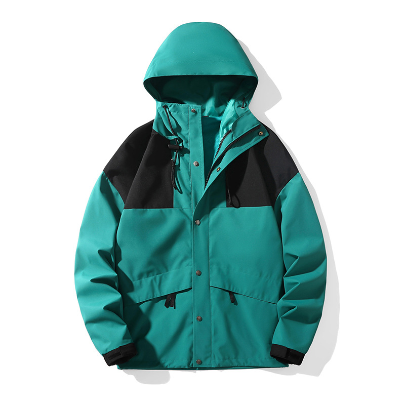 Montaña al aire libre función de color combinado chaqueta encapuchada estampado chaqueta suelta hombre caminata casual a prueba de viento chaqueta de pareja
